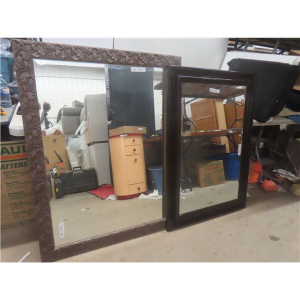 Fancy Framed Bevelled Mirror (46" × 35") and Framed Bevelled Mirror (44" × 31")