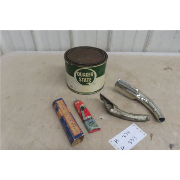 Quaker State 5 Lb Grease Pail and 2 Oil can Pump Funnels