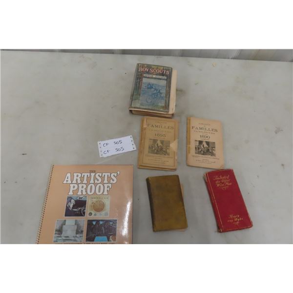 Antique Books and Almanacs Including Boy Scouts, French Familles Almanacs and More
