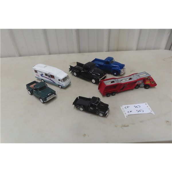Matchbox Auto Transport Truck and Trailer and 5 Die-Cast/Plastic Trucks