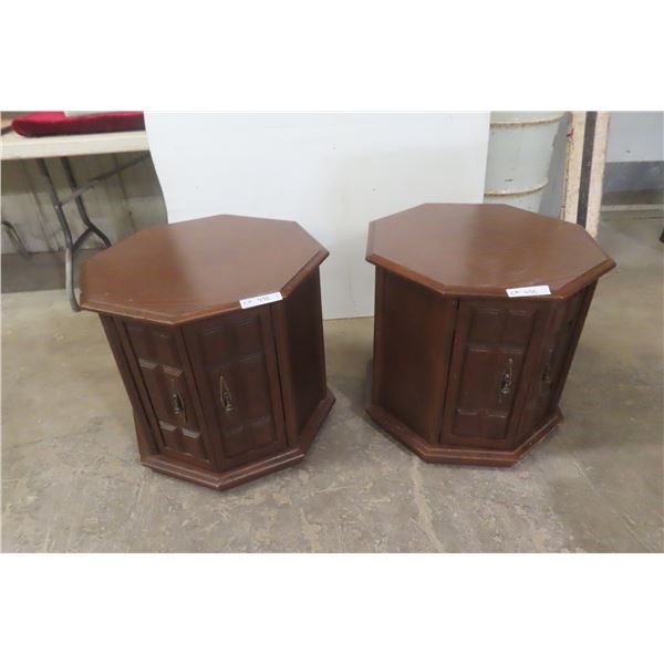 2 Drum End Tables, 22" High, 24" Diameter