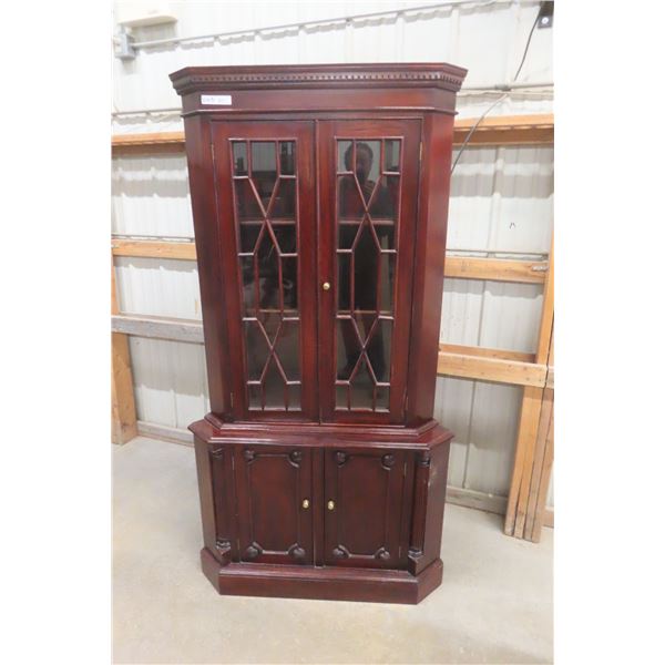 Mahogany Corner China Cabinet, 2-Piece, Approx. 75" × up to 36" × up to 19"