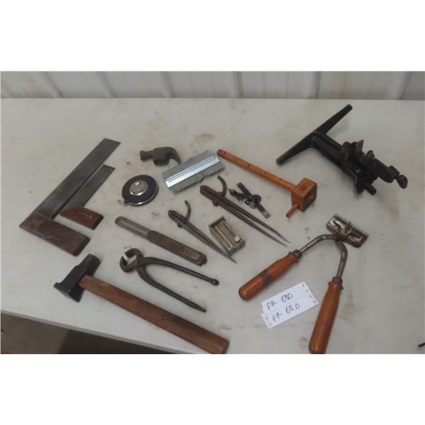 Saw, Vise, Measuring Devices, Squares, Hammer and Clamps