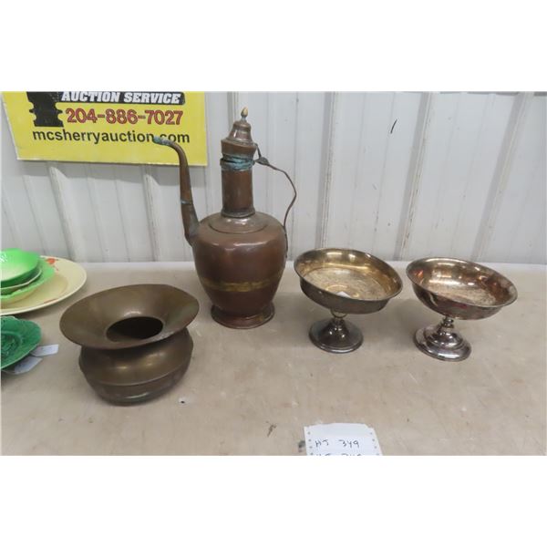 Brass Spittoon, Copper Pitcher, and More
