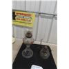Image 1 : 2 Coal Oil Lamps on Hand-Painted Base with Chimney and Other Wall Mounts