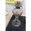 Image 2 : 2 Coal Oil Lamps on Hand-Painted Base with Chimney and Other Wall Mounts