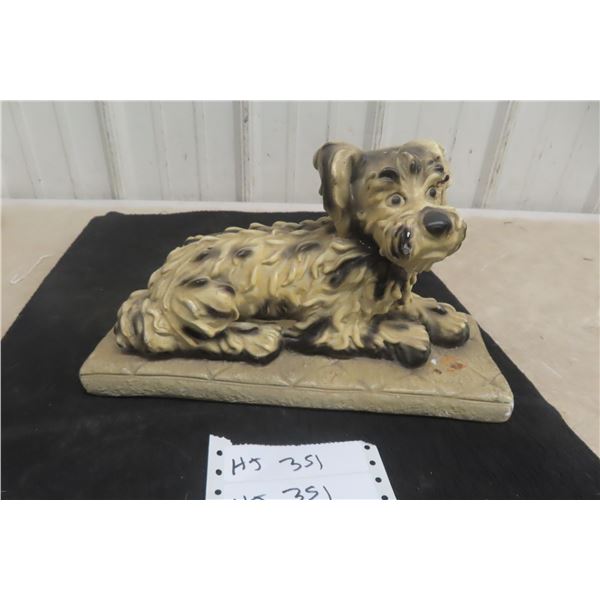 Vintage Rock O'Stone Terrier Dog Lamp Figurine Chalkware Sculpture on Base 7½" High, 12" Base Long
