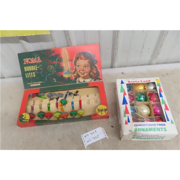 NOMA Christmas Bubble Lites and Santa Land Antique Ornaments