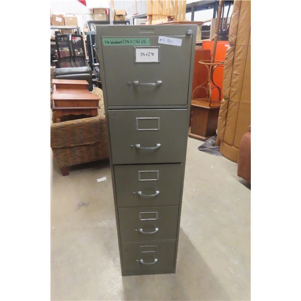 Beige/Tan 5-Drawer Filing Cabinet, 28" × 59" × 14¾"