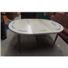 Image 1 : Vintage Mid-Century Oval Formica Dining Table with Leaf Motif and Metal Legs 30.5" x 59.5" x 41.5"