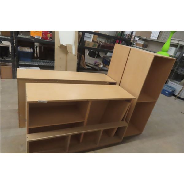 4 Office Counters with Shelving: 2× (32" × 64" × 18") and 2× (57" × 20" × 18")