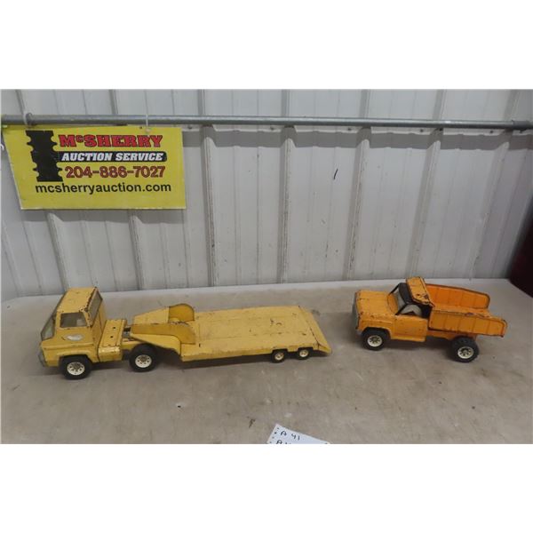 2 Metal Tonka - Low Bed Truck and Trailer + Dump Truck
