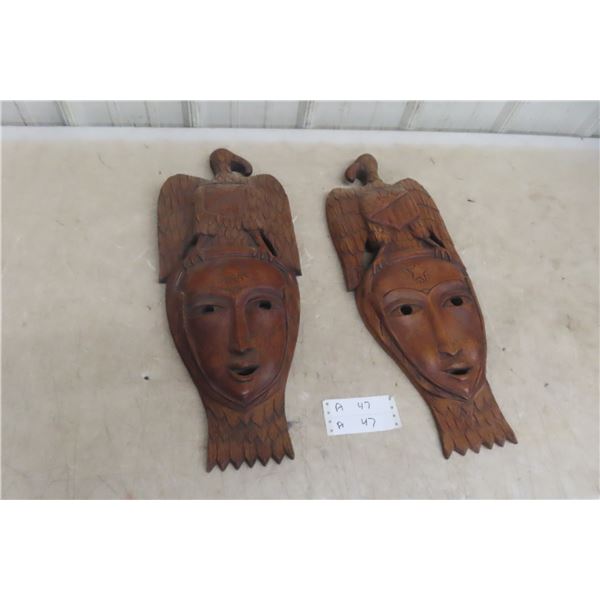 2x Tribal Wood Carving (22" x 9")