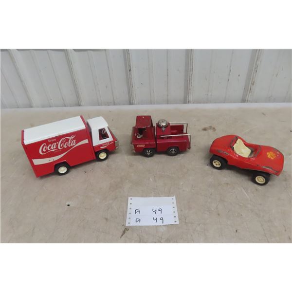 3-Piece Vintage Toy Set: Tonka Dump, Buddy L Coke Delivery, and Firetruck