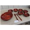 Image 1 : New Turned Wood Salad Bowl Set with Utensils – 9 Pieces