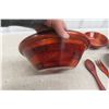 Image 6 : New Turned Wood Salad Bowl Set with Utensils – 9 Pieces