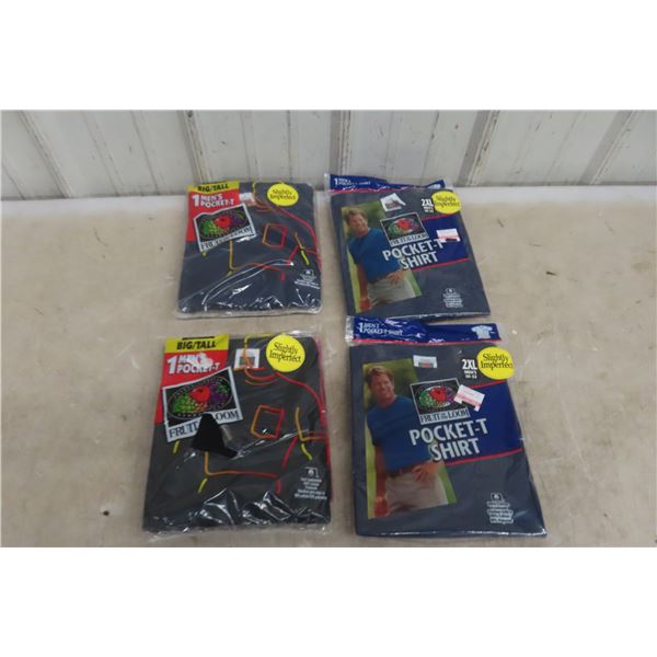 Four New Fruit of the Loom Pocket T-Shirts – Navy & Black, 2XL