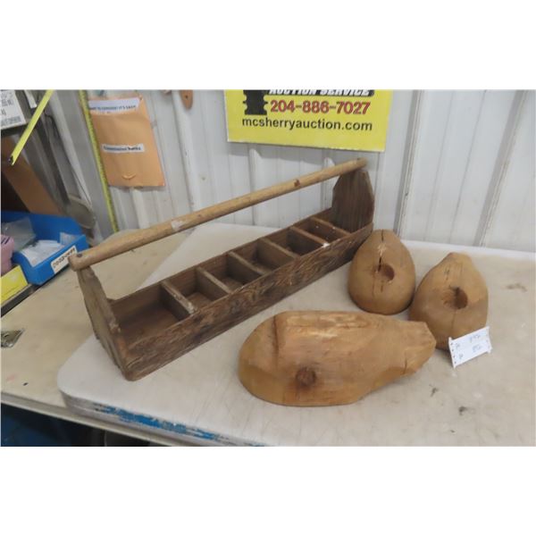 3 Project Wood Carved Duck Decoys, And Carpenters Tool box