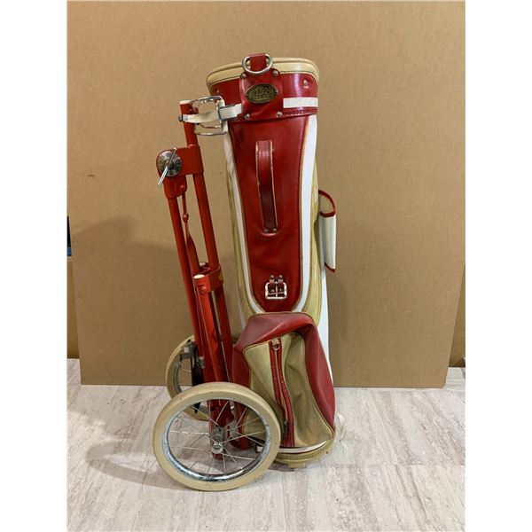 Ajay Vintage Leather Golf Bag With Cart Red And White
