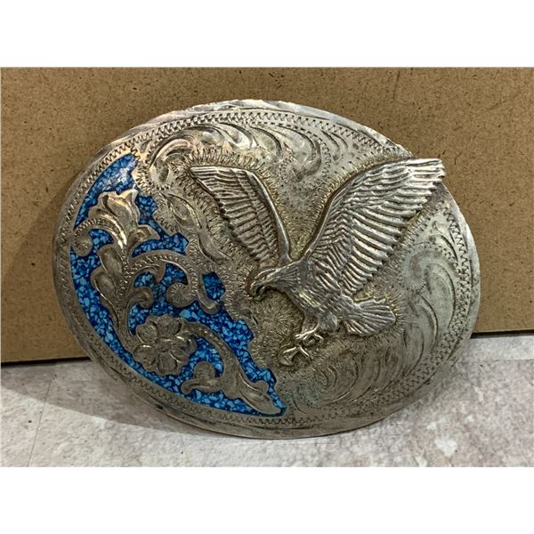 Vintage Siskiyou Belt Buckle Company Flying Eagle With Teal Enamel - (ALPACA)