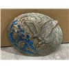 Image 1 : Vintage Siskiyou Belt Buckle Company Flying Eagle With Teal Enamel - (ALPACA)