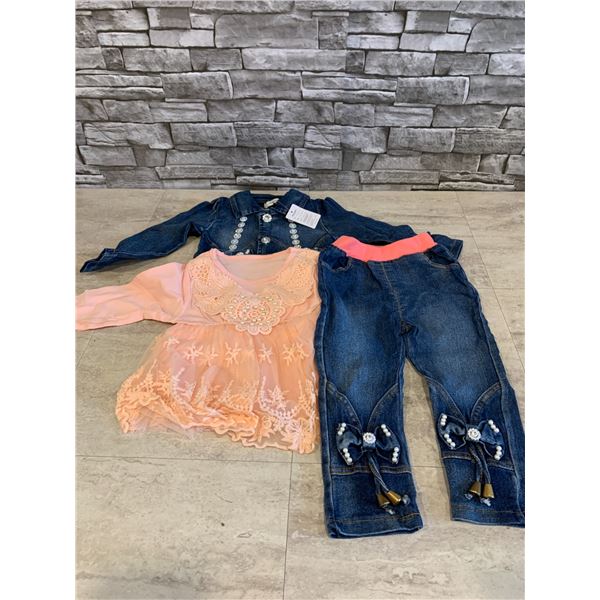 3 Piece Clothing Set for Girls - Jean Pants / Jacket / Pink Skirt - 6 - 12 Months