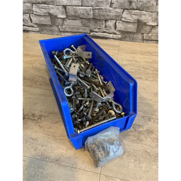 Blue Bin full of Assorted Nuts & Bolts