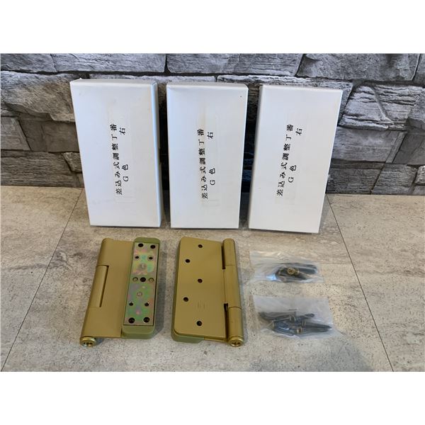 Lot of 3 - 2 Packs of Gold-Colored Adjustable Door Hinges