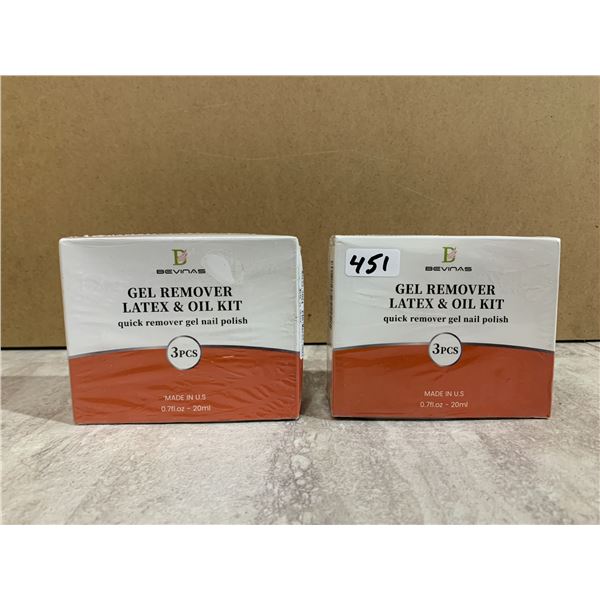 Lot of 2 Bevinas Gel Nail Remover Latex & Oil Kit 3 Pcs Per