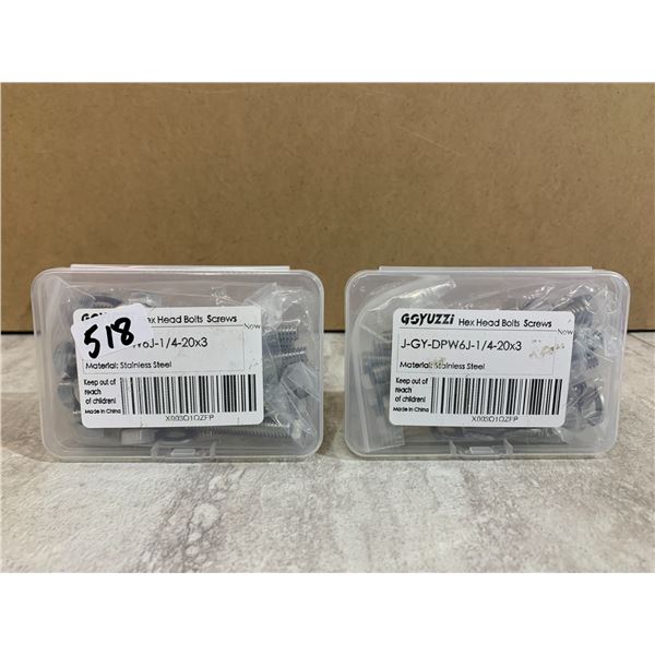 Lot of 2 Stainless Steel Hex Head Bolts Screws 1/4 -20x3