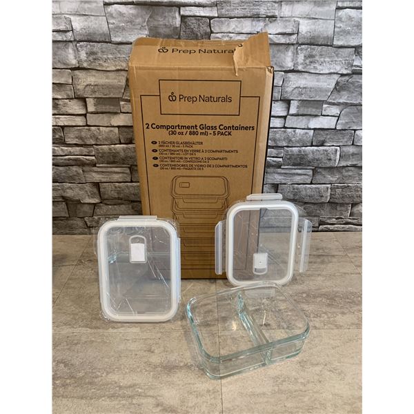 5 Pack of Prep Naturals - 2 Compartment Glass Containers