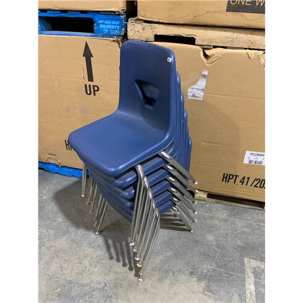 Lot of 6 Blue Pastic and Steel School Chairs