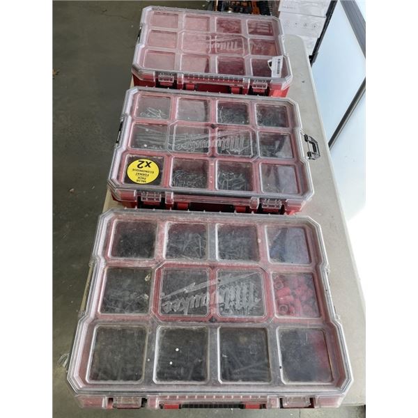 3 MILWAUKEE ORGANIZER TOTES - 2 W/ CONTENTS
