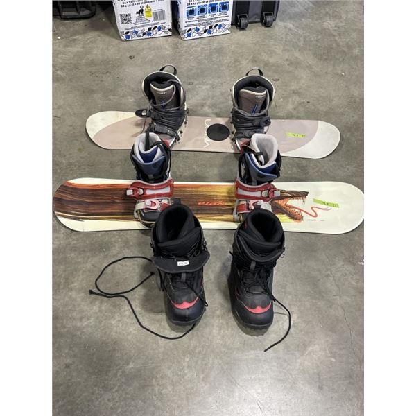 2 YOUTH SNOWBOARD SET UPS AND EXTRA SET OF BOOTS