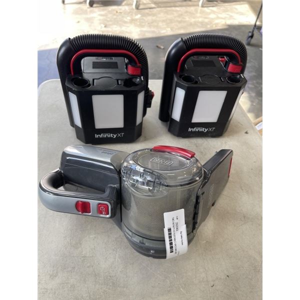 TWO INFINITY X1 PORTABLE VACUUMS AND BLACK& DECKER PIVOT LITHIUM 20 VOLT VACUUM