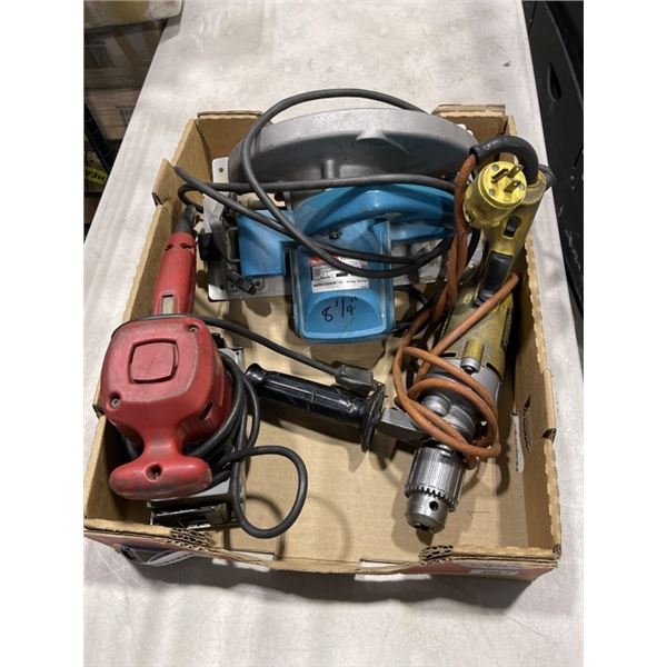 MILWAUKEE PAD SANDER, ELECTRIC DRILL, AND MAKITA 8-1/4 INCH CIRCULAR SAW