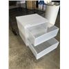 Image 4 : 2 PLASTIC STACKING DRAWER ORGANIZERS AND VINTAGE LAUNDRY HAMPER
