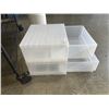 Image 5 : 2 PLASTIC STACKING DRAWER ORGANIZERS AND VINTAGE LAUNDRY HAMPER