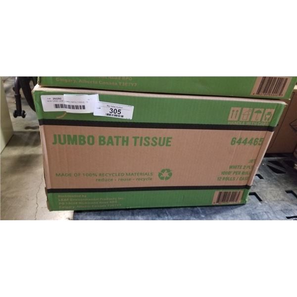 NEW CASE LEAF JUMBO BATH TISSUE -12 ROLLS, 1000FT PER ROLL