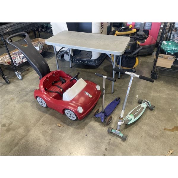 STEP 2 STROLLER DOUBLE-SEATER CAR WITH THREE-WHEEL SCOOTER AND FOUR-WHEEL SCOOTER