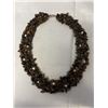 Image 1 : VINTAGE HAND CRAFTED NATURAL TIGERS EYE STONES W/ CULTURED FRESHWATER PEARLS CHOKER NECKLACE