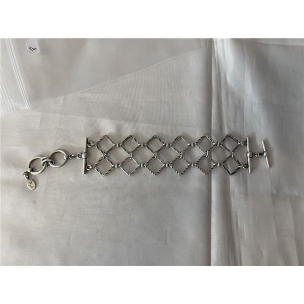 MYKA SILVER BRACELET 7.5" LENGTH 1" WIDTH TOGGLE CLOSURE