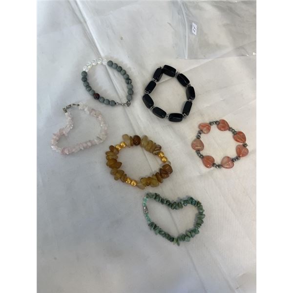6 SEMI PRECIOUS STONE BEADS BRACELETS