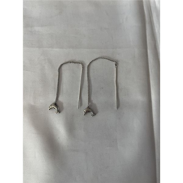 PAIR OF STERLING SILVER DANGLING DOLPHINS EARRINGS