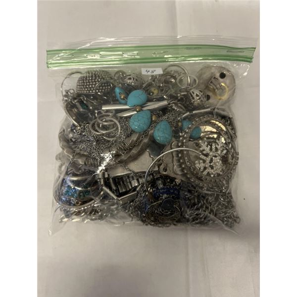 BAG OF SILVER JEWELRY AND PARTS