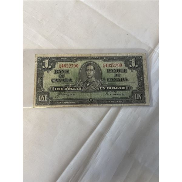 1937 BANK OF CANADA KING GEORGE VI ONE DOLLAR BILL - JAN 2, 1937