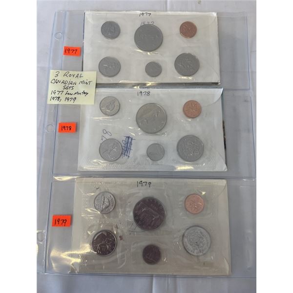 3 ROYAL CANADIAN MINT COIN SETS 1977, 1978, 1979