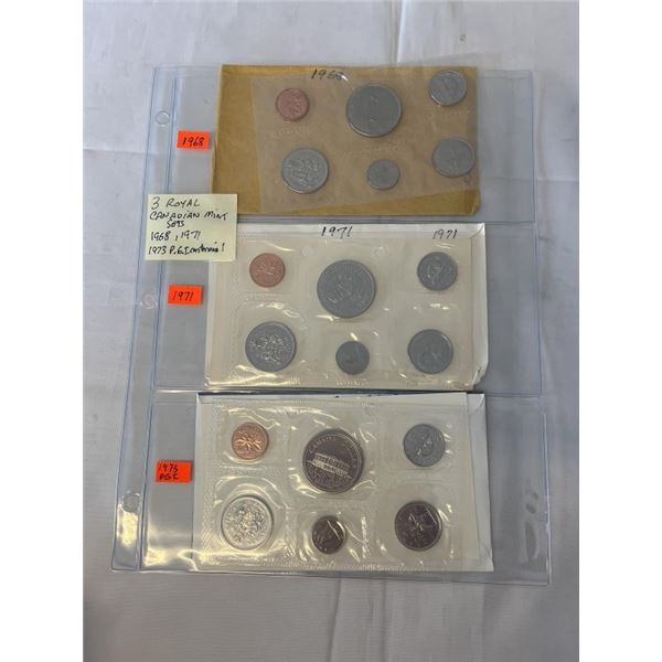 3 ROYAL CANADIAN MINT COIN SETS 1968, 1971, 1973 PEI CENTENNIAL