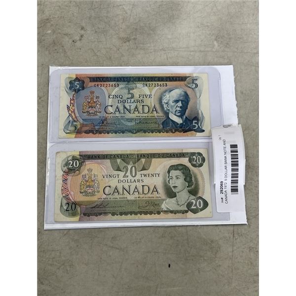 CANADA 1972  5 DOLLAR BANK NOTE AND 1979  20 DOLLAR BANK NOTE