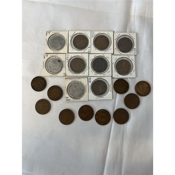 ASSORTED LARGE CENTS AND COINS
